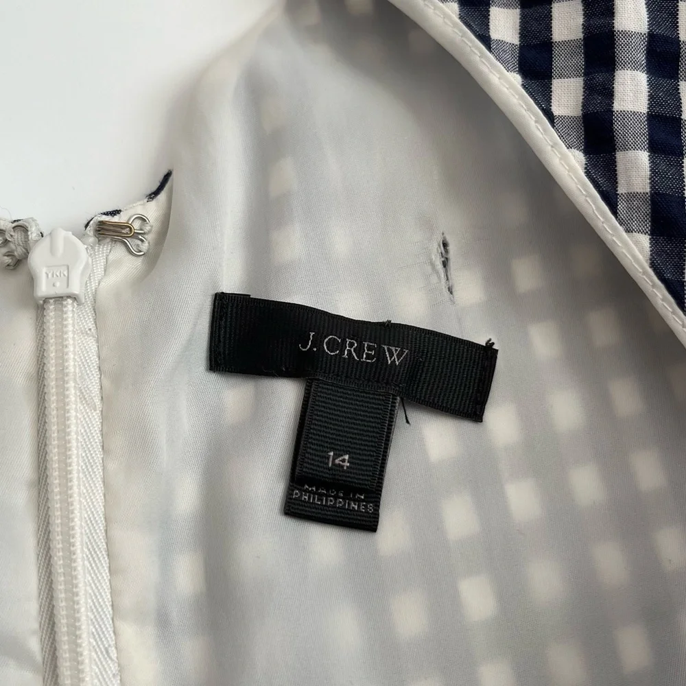 J. Crew Blue Gingham Plaid Ruffle Hem Midi Dress Size 14
